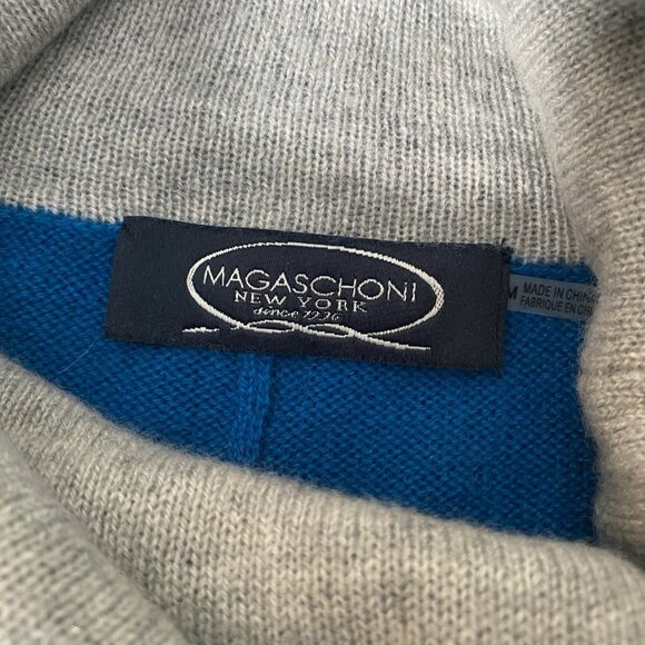Magaschoni 100% Cashmere Sweater M Roll Turtleneck Cobalt Blue Grey Quiet Luxury - Picture 10 of 15